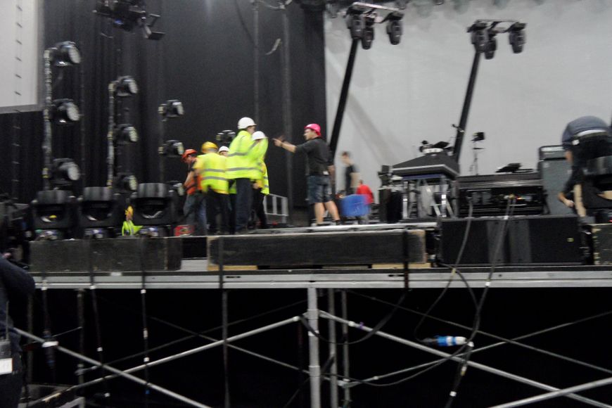 Busy tearing down on stage.