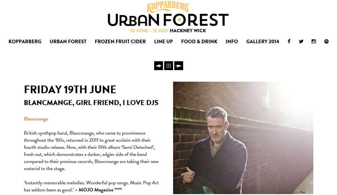 With Blancmange at Kopparberg Urban Forest